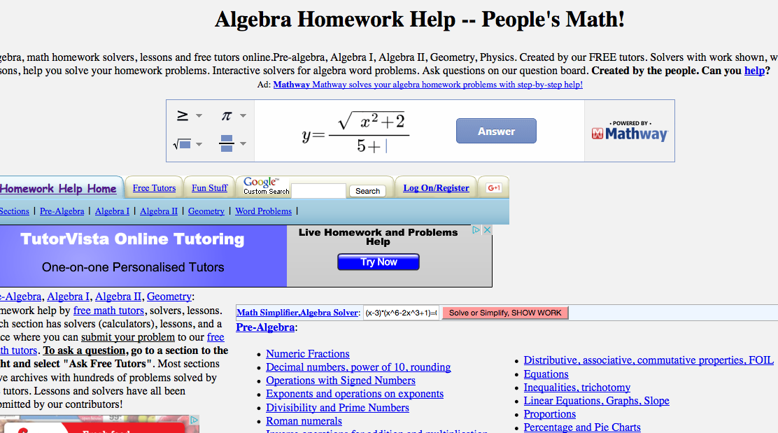 Get free algebra 2 help online from our algebra 2 tutor 