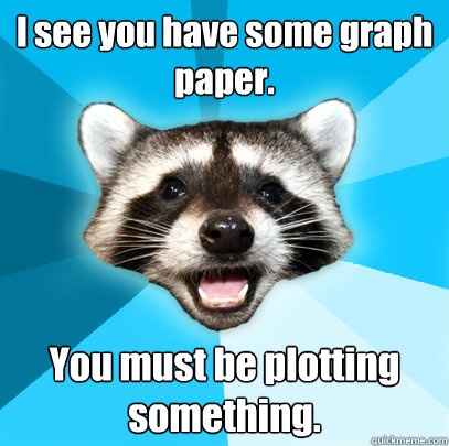 graph paper racoon says plotting something