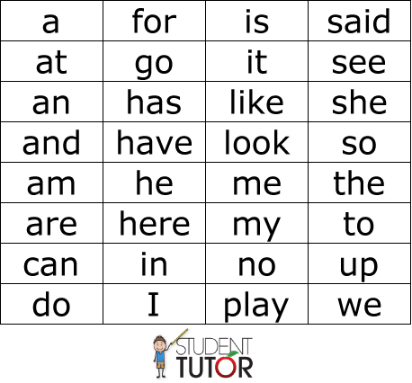 sight words for kindergarten