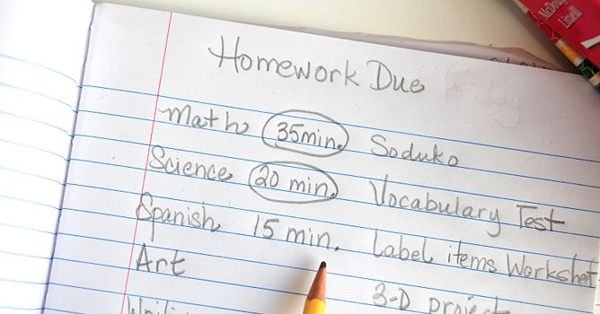 Homework schedule transitioning from elementary school to middle school