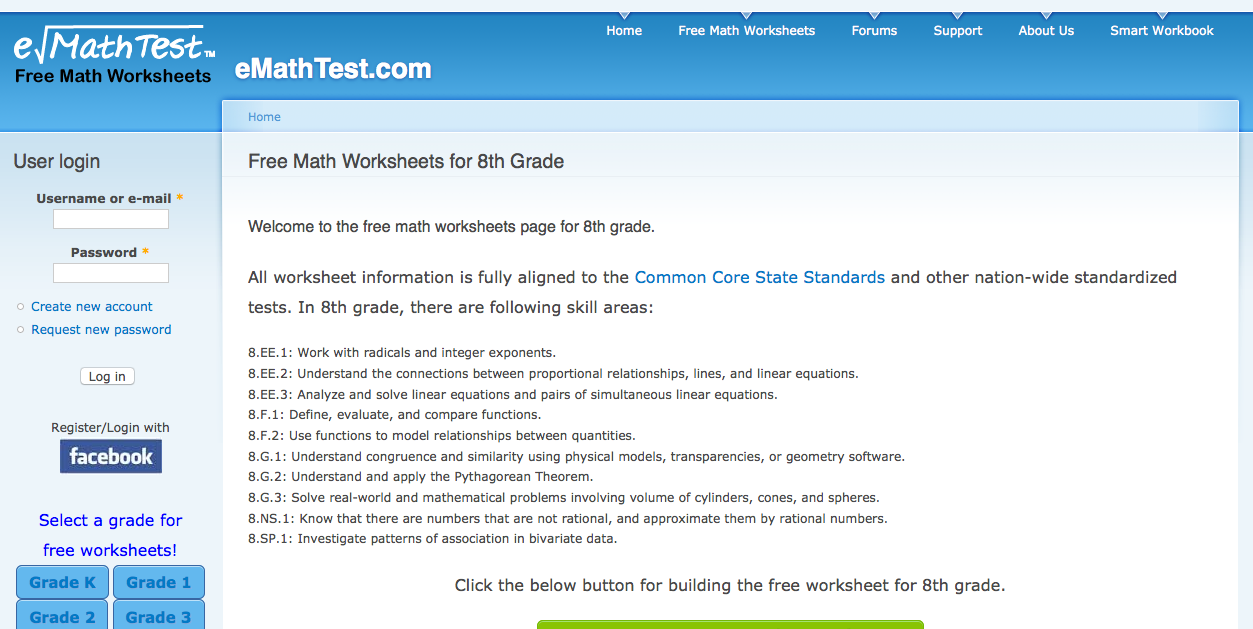 eMathTest free 8th grade math worksheets