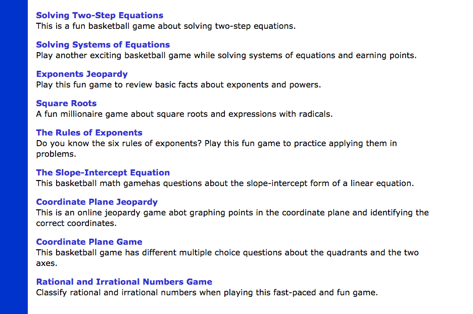 Math Play free 8th grade math games