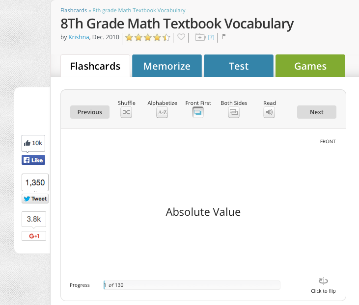 8th grade math flashcards vocabulary