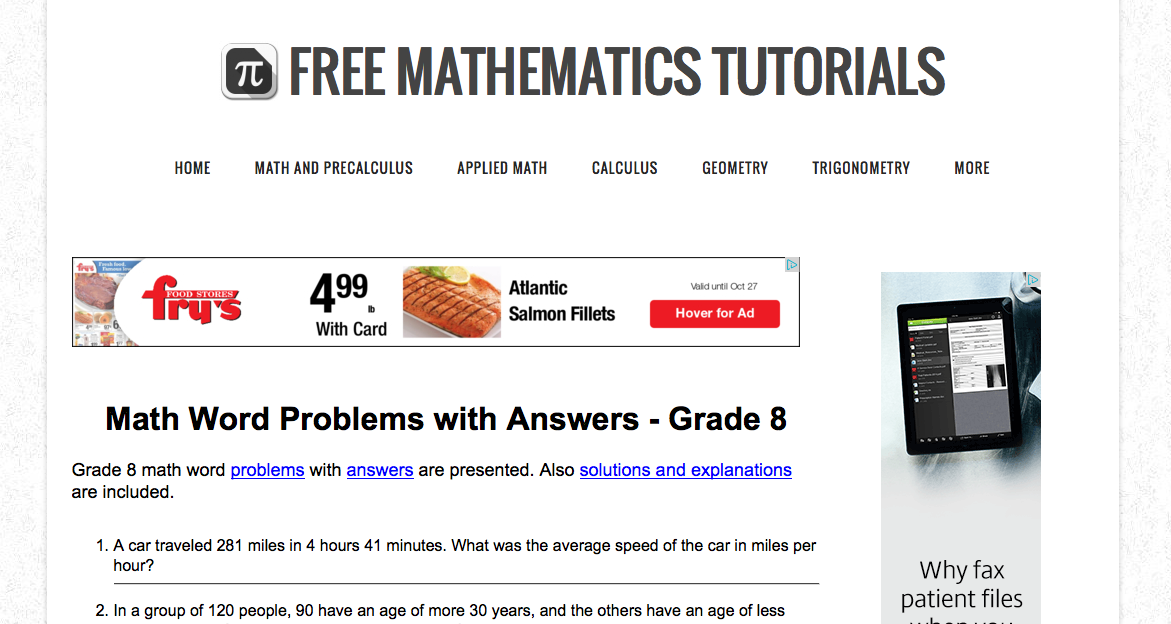 Analyze Math free 8th grade math example problems