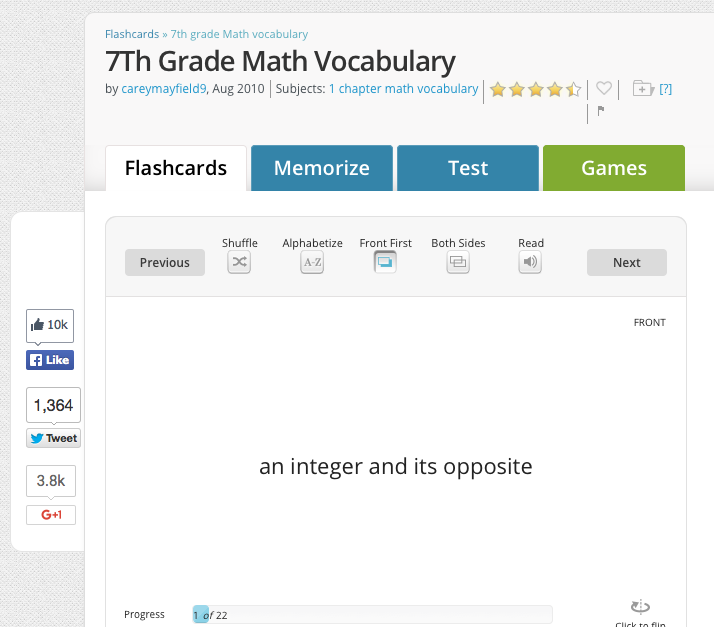 7th grade math vocabulary flashcards