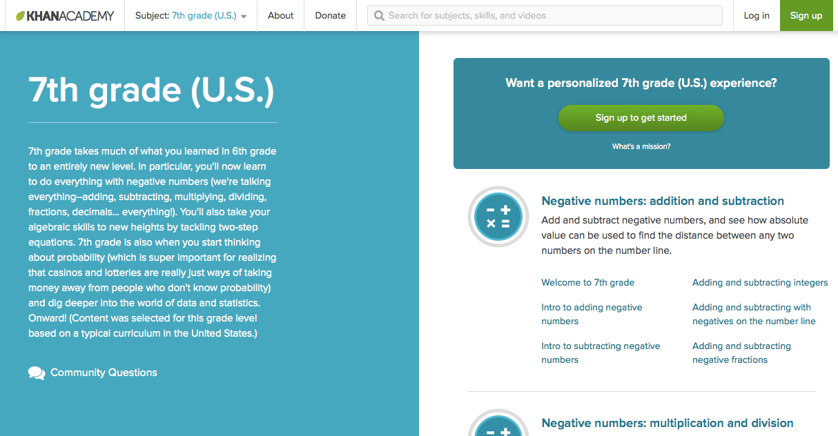 khan academy 7th grade math lesson online free