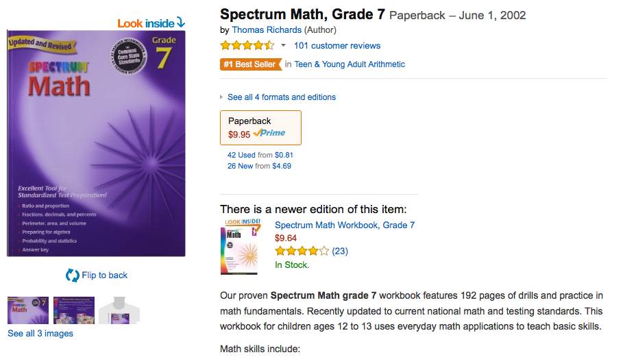 Spectrum Math 7th grae math workbooks