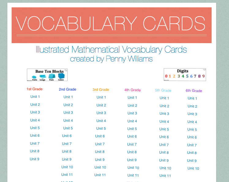 penny williams illustrated 6th grade math vocabulary cards