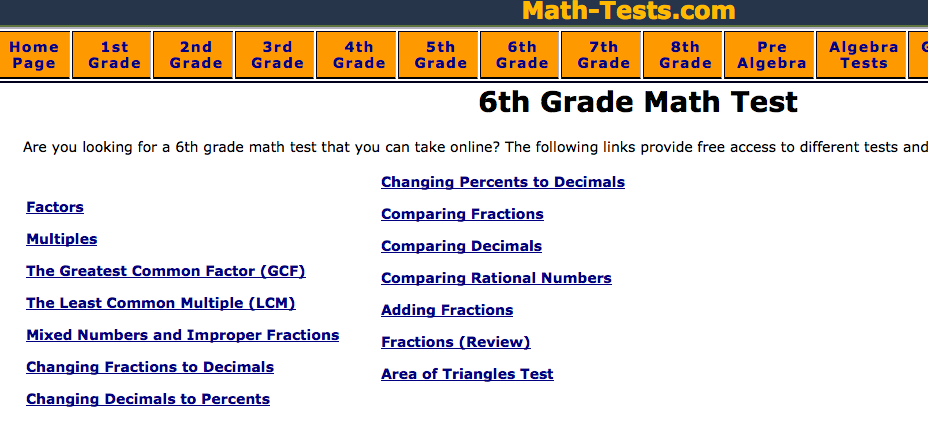 6th grade math practice test