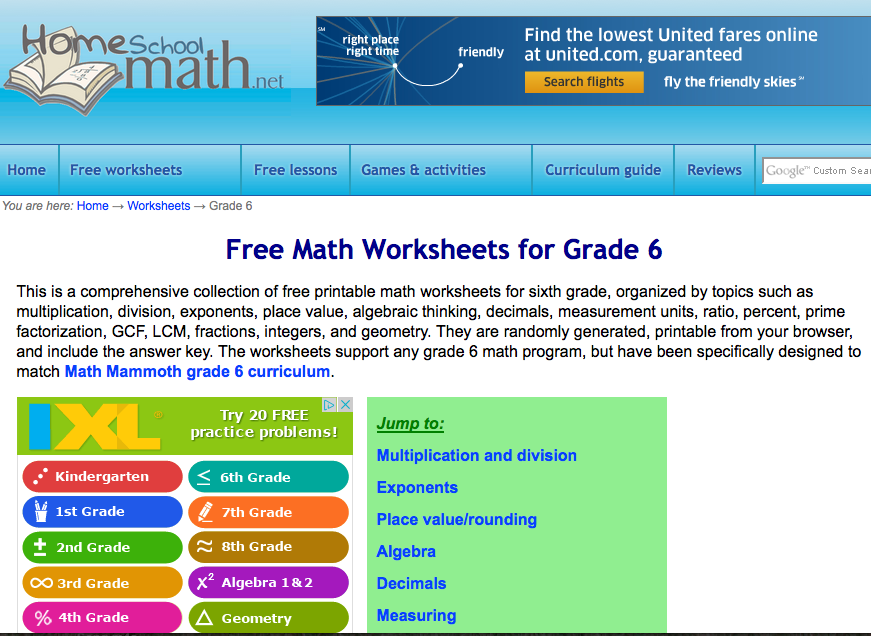 6th grade math worksheets, games, problems, and more!