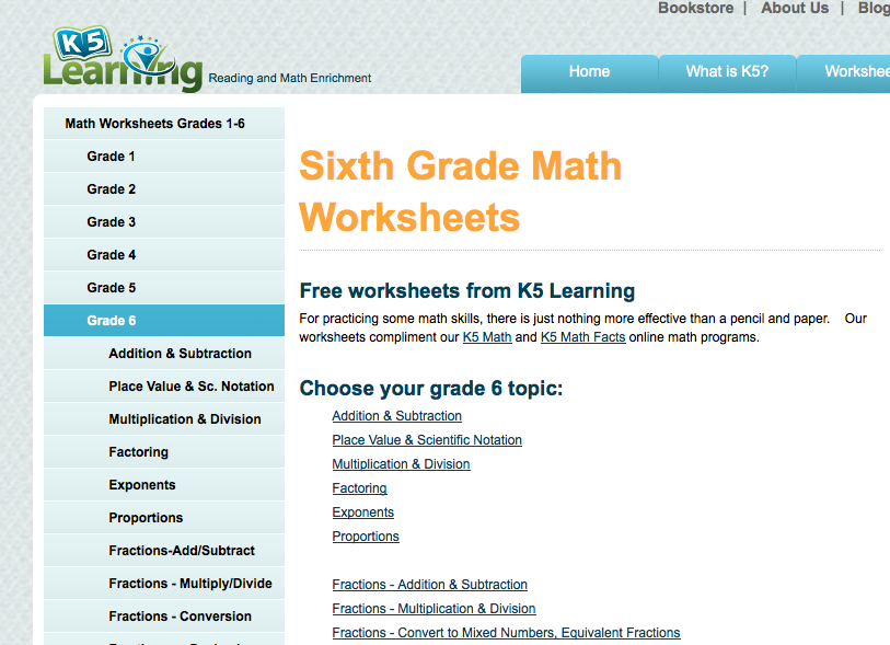 6th grade math worksheets