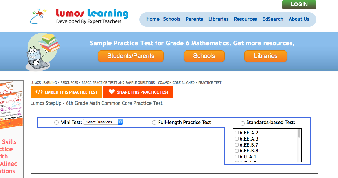 6th grade practice math test