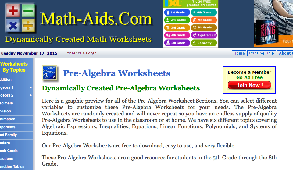 pre-algebra worksheets