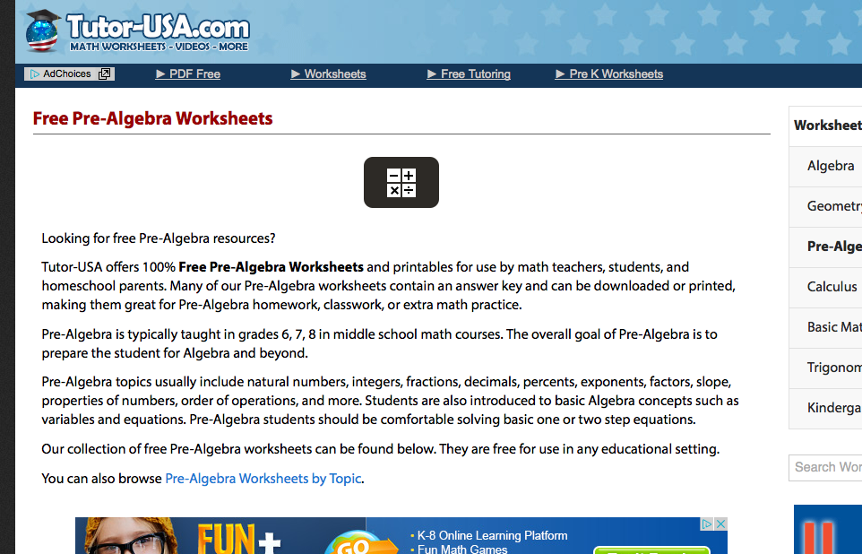 pre-algebra worksheets