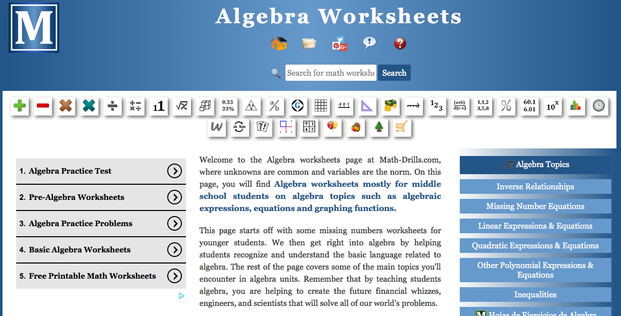 Algebra worksheets pre-algebra worksheets