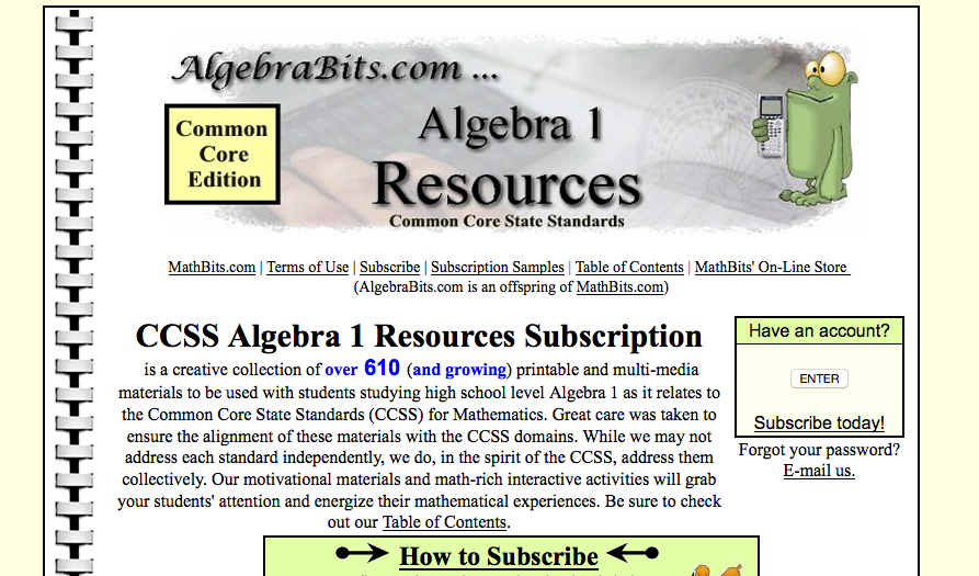 Algebrabits.com algebra I worksheets