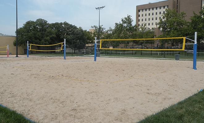 Make friends at on campus facilities like the sand volleyball courts